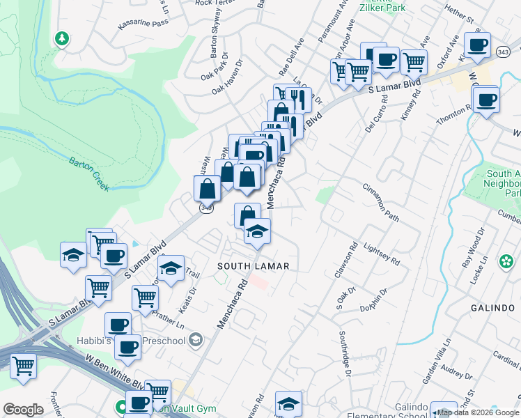 map of restaurants, bars, coffee shops, grocery stores, and more near 3005 South Lamar Boulevard in Austin