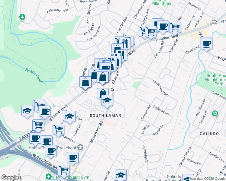 map of restaurants, bars, coffee shops, grocery stores, and more near Manchaca Rd & Glen Allen St in Austin