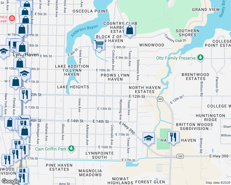 map of restaurants, bars, coffee shops, grocery stores, and more near 1102 Colorado Avenue in Lynn Haven