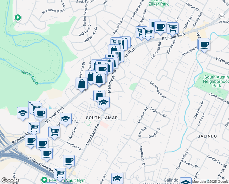 map of restaurants, bars, coffee shops, grocery stores, and more near 3003 Menchaca Road in Austin