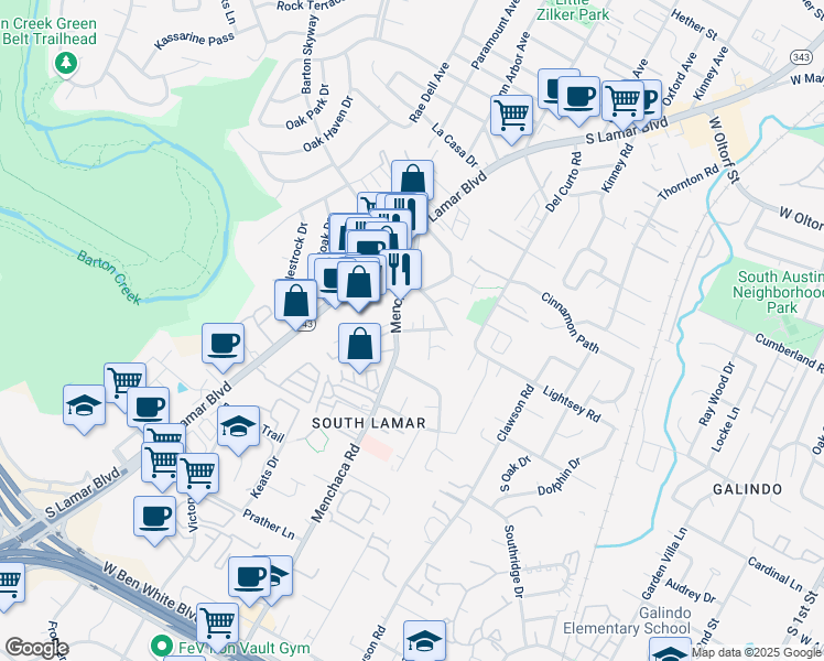map of restaurants, bars, coffee shops, grocery stores, and more near 3003 Menchaca Road in Austin