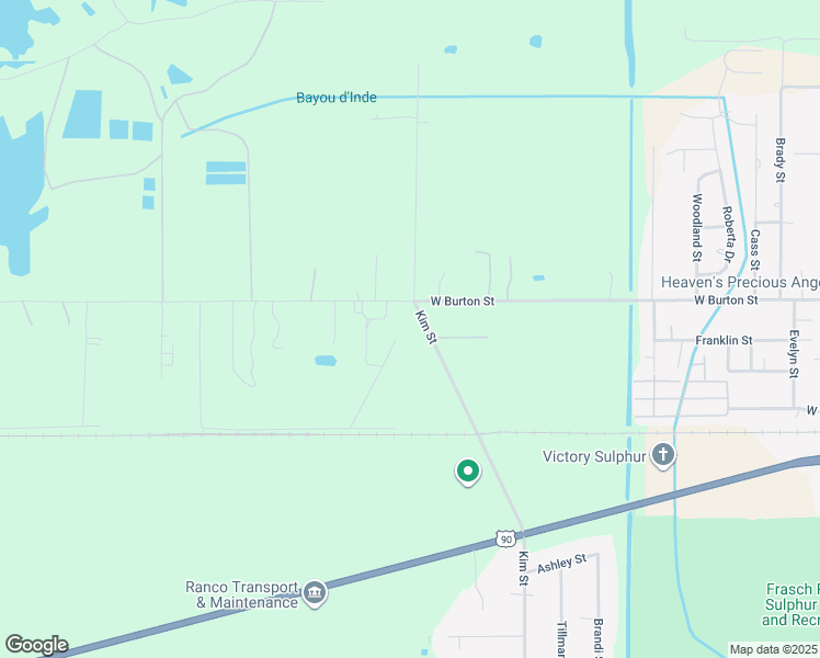 map of restaurants, bars, coffee shops, grocery stores, and more near 603 Kim Street in Sulphur