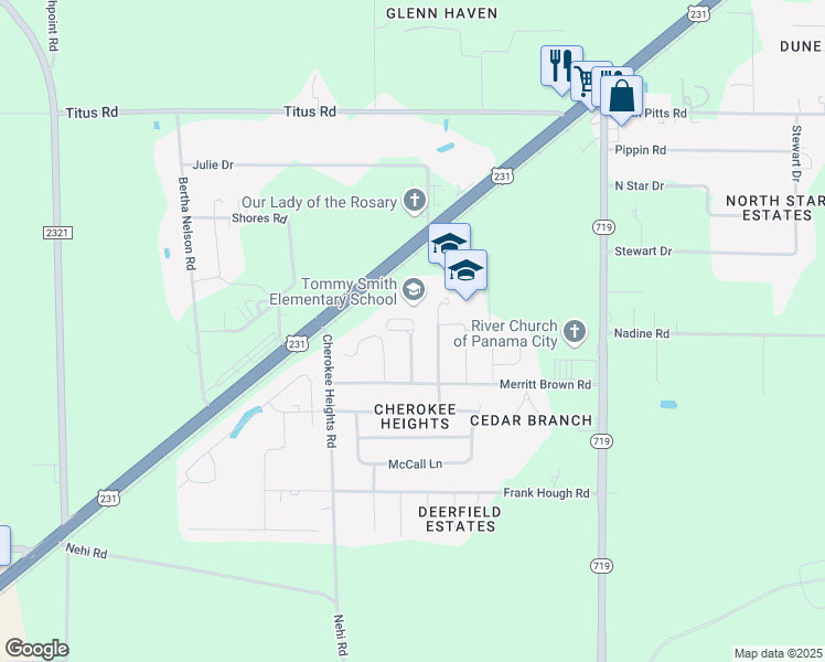 map of restaurants, bars, coffee shops, grocery stores, and more near 5044 Tommy Smith Drive in Panama City