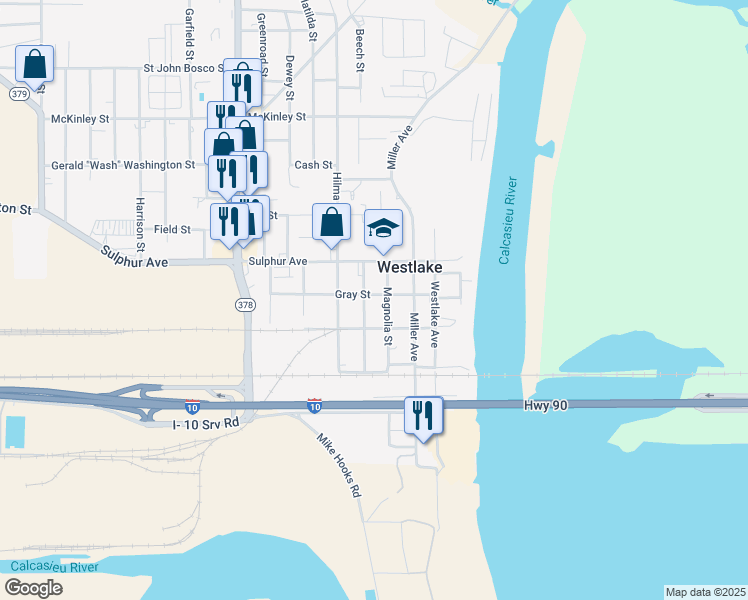 map of restaurants, bars, coffee shops, grocery stores, and more near 705 Magnolia Street in Westlake