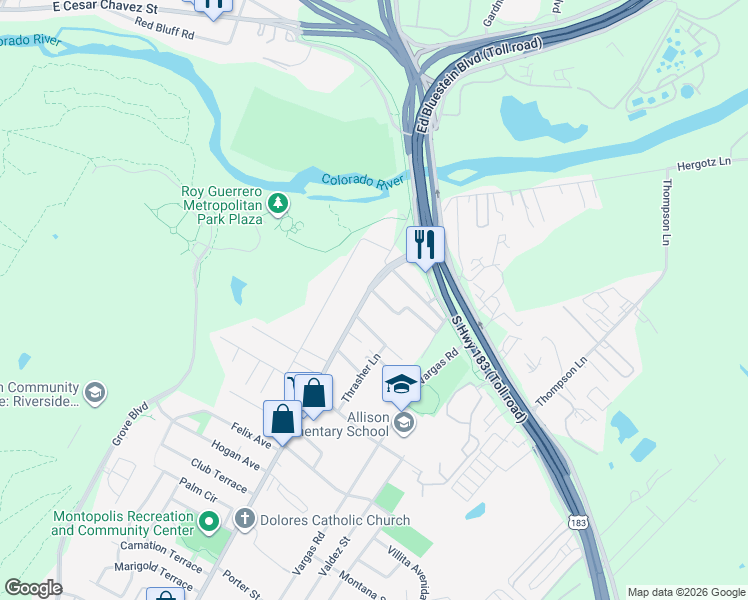 map of restaurants, bars, coffee shops, grocery stores, and more near 400 Montopolis Drive in Austin