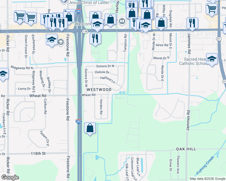 map of restaurants, bars, coffee shops, grocery stores, and more near 6920 Tampico Road South in Jacksonville