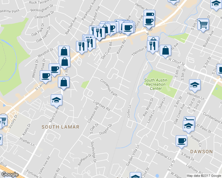 map of restaurants, bars, coffee shops, grocery stores, and more near 1603 Summer Creek Court in Austin
