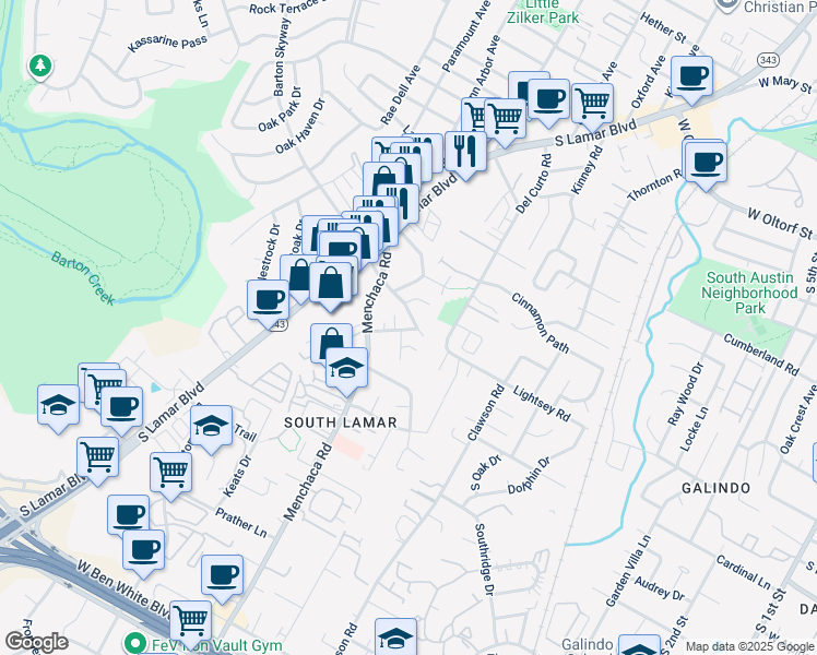 map of restaurants, bars, coffee shops, grocery stores, and more near 2000 Lightsey Road in Austin