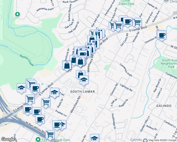 map of restaurants, bars, coffee shops, grocery stores, and more near 3003 Menchaca Road in Austin