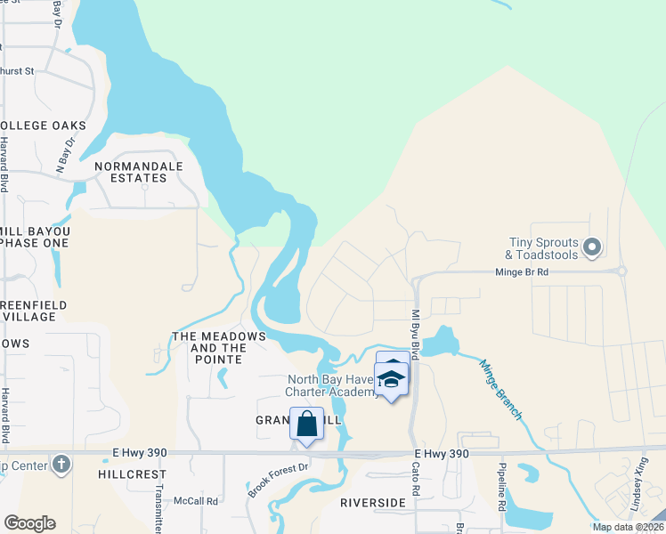 map of restaurants, bars, coffee shops, grocery stores, and more near 409 Meadowview Terrace in Lynn Haven