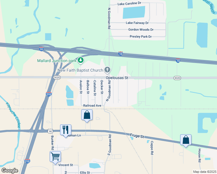 map of restaurants, bars, coffee shops, grocery stores, and more near 103-399 Grogan Lane in Lake Charles