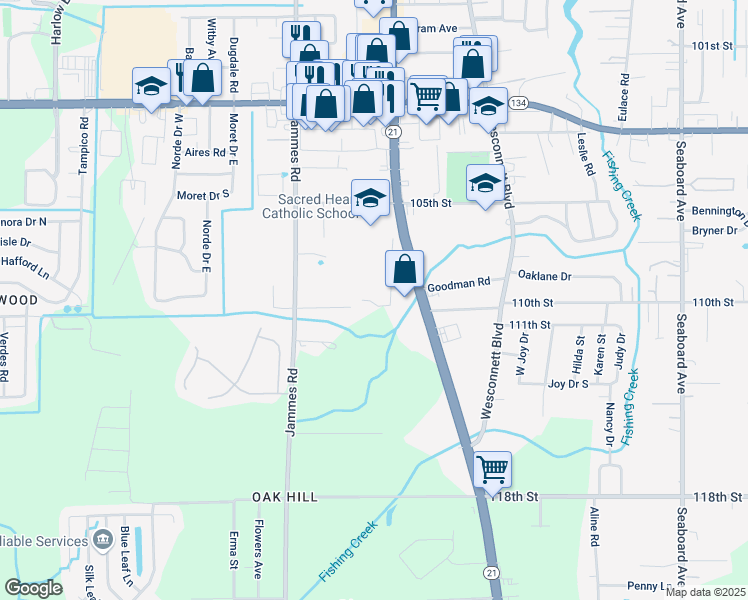 map of restaurants, bars, coffee shops, grocery stores, and more near 5888 Blanding Boulevard in Jacksonville