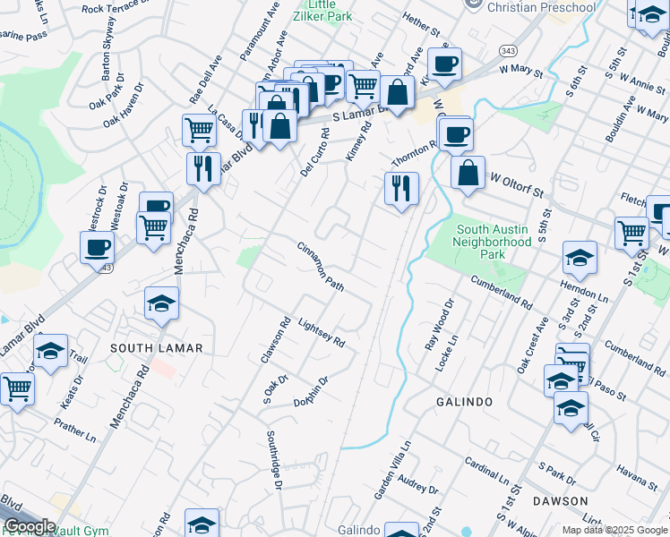 map of restaurants, bars, coffee shops, grocery stores, and more near 1603 Summer Creek Court in Austin