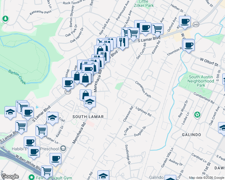 map of restaurants, bars, coffee shops, grocery stores, and more near 2000 Lightsey Road in Austin