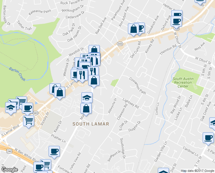 map of restaurants, bars, coffee shops, grocery stores, and more near 2000 Lightsey Road in Austin
