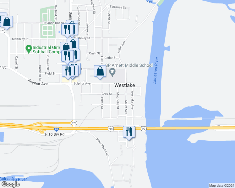 map of restaurants, bars, coffee shops, grocery stores, and more near 402 Gray Street in Westlake