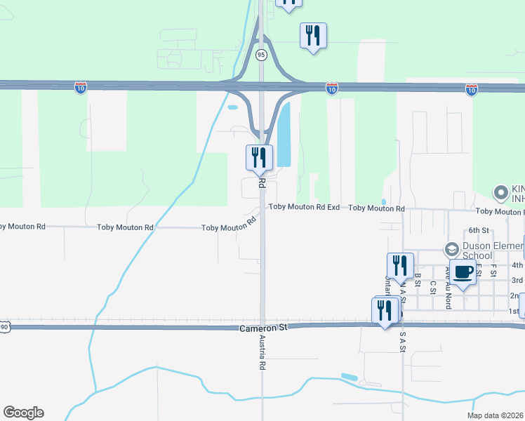 map of restaurants, bars, coffee shops, grocery stores, and more near 501 Austria Road in Duson