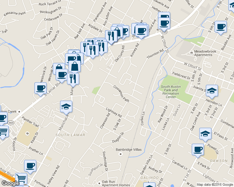 map of restaurants, bars, coffee shops, grocery stores, and more near 1707 Cinnamon Path in Austin