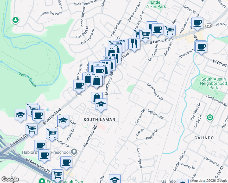 map of restaurants, bars, coffee shops, grocery stores, and more near 2000 Lightsey Road in Austin