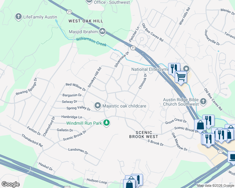 map of restaurants, bars, coffee shops, grocery stores, and more near 8110 Pinto Path in Austin