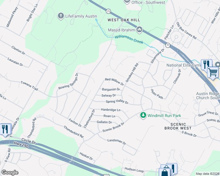 map of restaurants, bars, coffee shops, grocery stores, and more near 7200 Flynn Circle in Austin