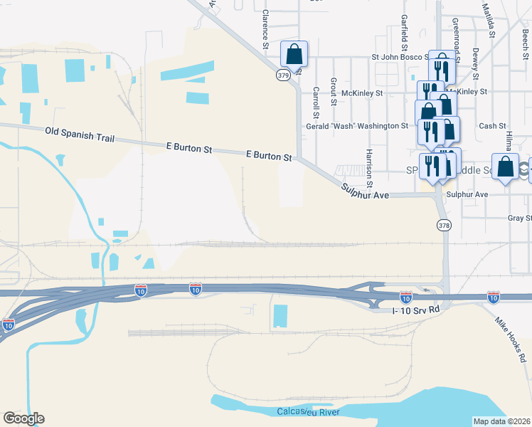 map of restaurants, bars, coffee shops, grocery stores, and more near East Burton Street in Westlake