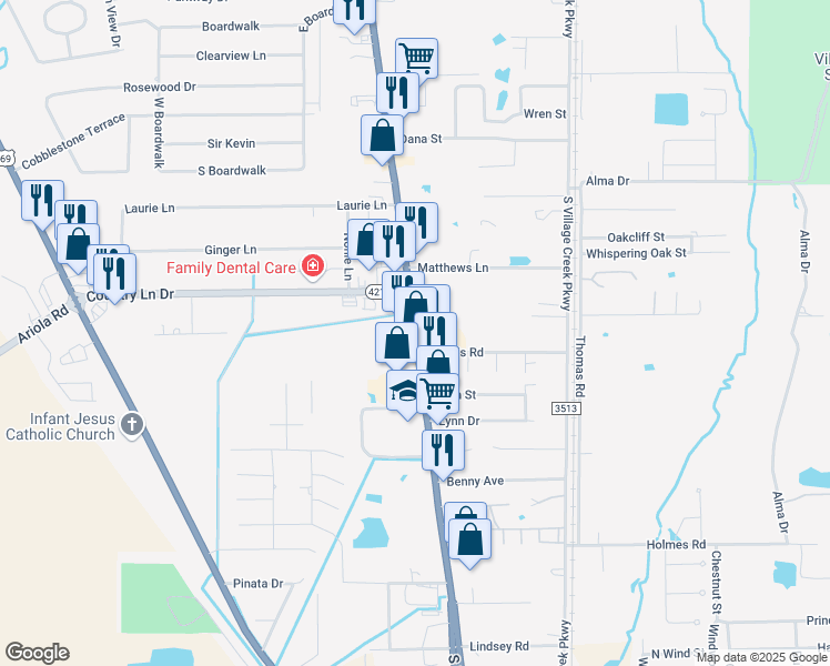 map of restaurants, bars, coffee shops, grocery stores, and more near 819 South Main Street in Lumberton