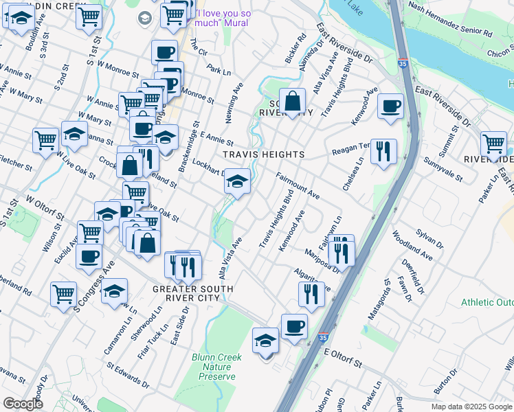 map of restaurants, bars, coffee shops, grocery stores, and more near 806 Rosedale Terrace in Austin