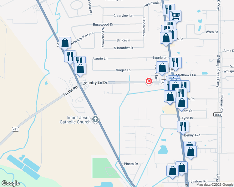 map of restaurants, bars, coffee shops, grocery stores, and more near 8055 Allisons Way in Lumberton