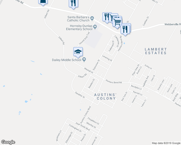 map of restaurants, bars, coffee shops, grocery stores, and more near 4110 Sojourner Street in Austin