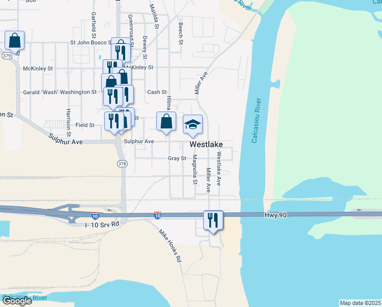 map of restaurants, bars, coffee shops, grocery stores, and more near 705 Magnolia Street in Westlake