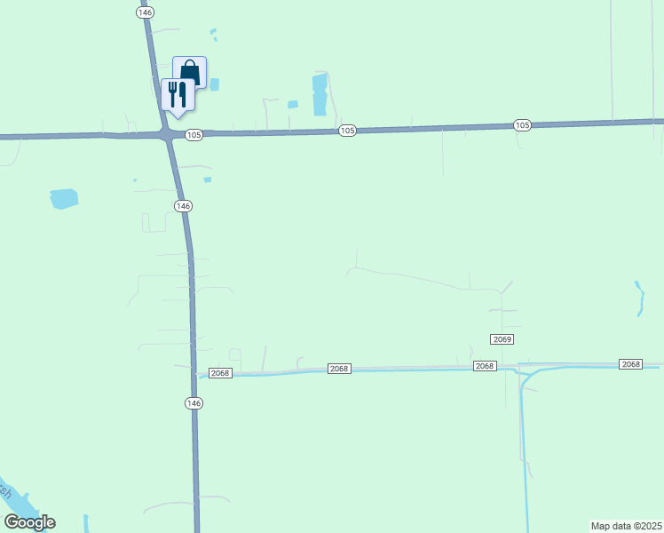 map of restaurants, bars, coffee shops, grocery stores, and more near 653 County Road 2069 in Liberty