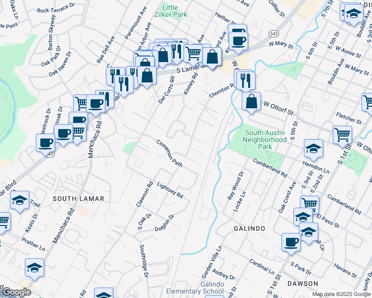 map of restaurants, bars, coffee shops, grocery stores, and more near 1603 Summer Creek Court in Austin
