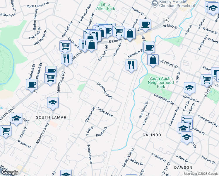 map of restaurants, bars, coffee shops, grocery stores, and more near 1603 Summer Creek Court in Austin