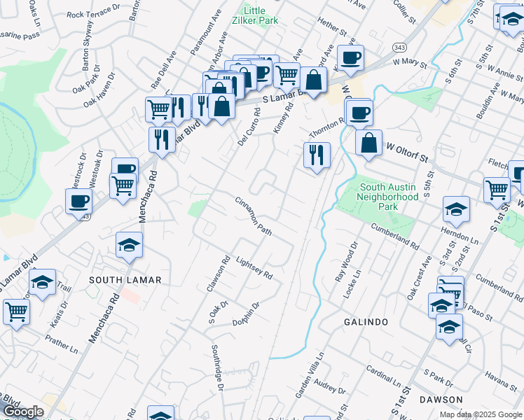 map of restaurants, bars, coffee shops, grocery stores, and more near 1603 Summer Creek Court in Austin