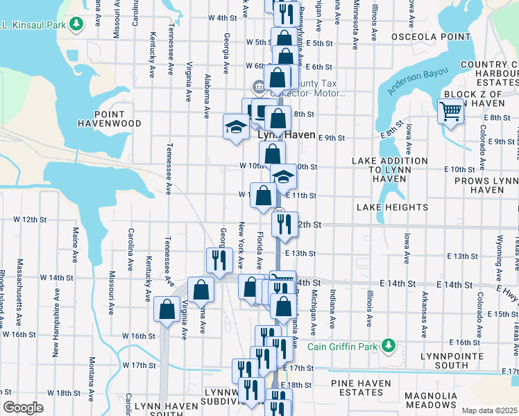 map of restaurants, bars, coffee shops, grocery stores, and more near 1110 Florida Avenue in Lynn Haven