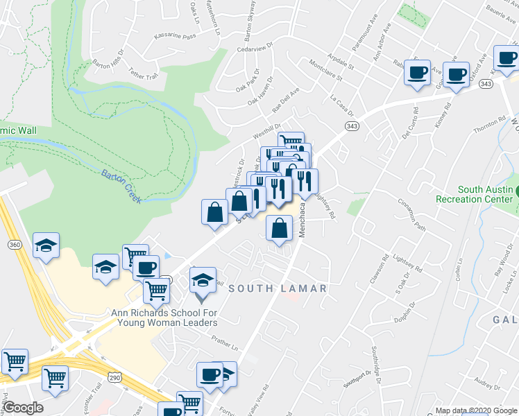 map of restaurants, bars, coffee shops, grocery stores, and more near 3115 South Lamar Boulevard in Austin