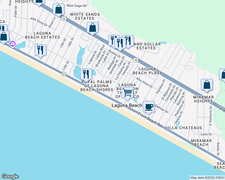 map of restaurants, bars, coffee shops, grocery stores, and more near 116 Venado Place in Panama City