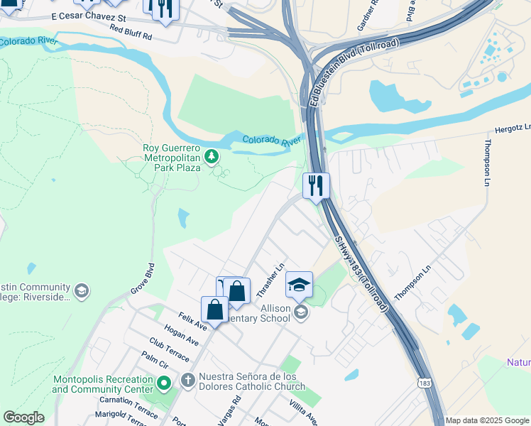 map of restaurants, bars, coffee shops, grocery stores, and more near 400 Montopolis Drive in Austin