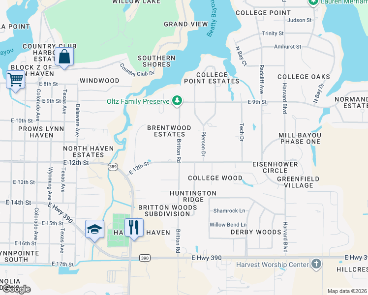 map of restaurants, bars, coffee shops, grocery stores, and more near 1103 Britton Road in Lynn Haven