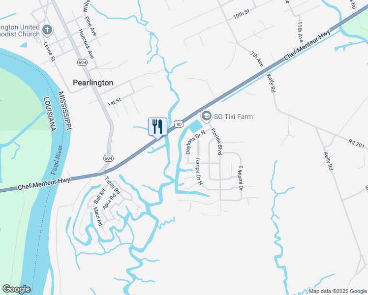 map of restaurants, bars, coffee shops, grocery stores, and more near 5051 Daytona Dr N in Pearlington