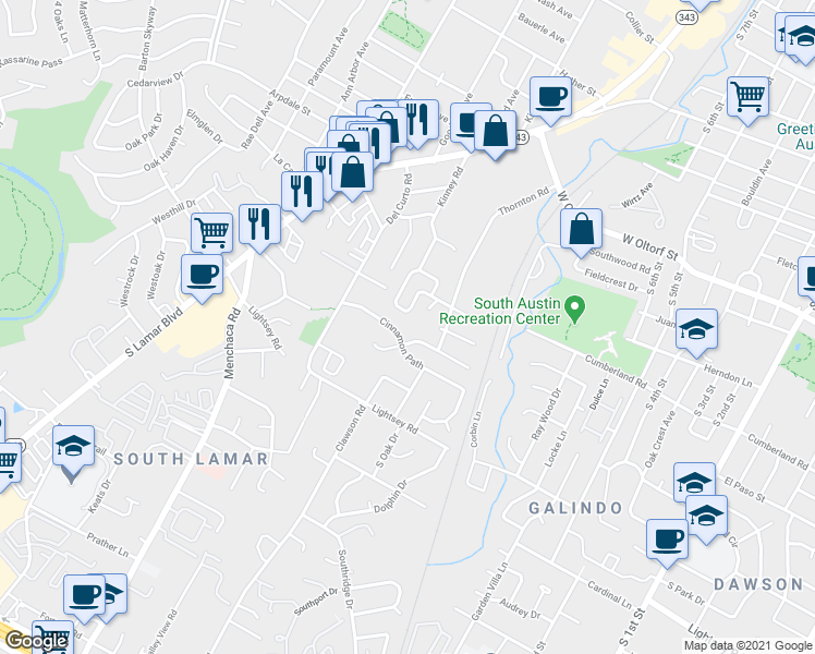 map of restaurants, bars, coffee shops, grocery stores, and more near 1603 Summer Creek Court in Austin