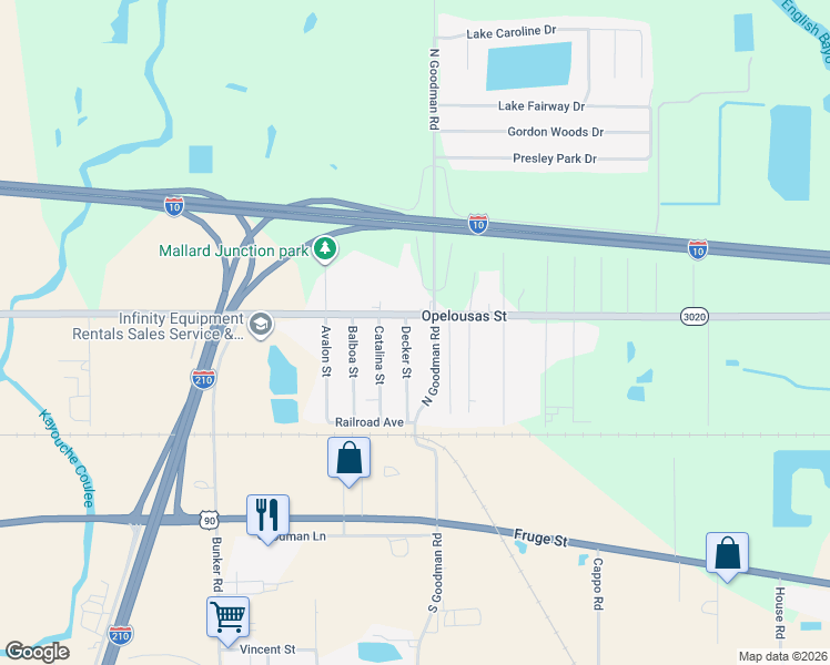 map of restaurants, bars, coffee shops, grocery stores, and more near 314 Decker St in Lake Charles