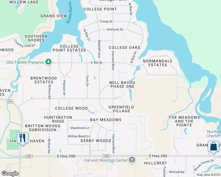 map of restaurants, bars, coffee shops, grocery stores, and more near 1108 Harvard Boulevard in Lynn Haven