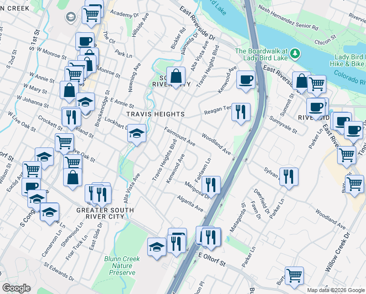 map of restaurants, bars, coffee shops, grocery stores, and more near 1806 Kenwood Avenue in Austin
