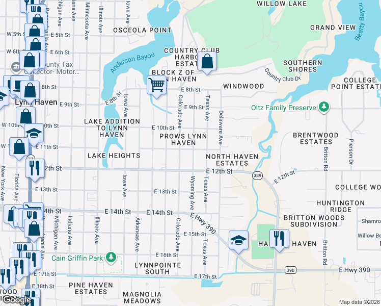map of restaurants, bars, coffee shops, grocery stores, and more near 1104 Wyoming Avenue in Lynn Haven