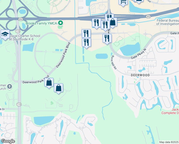 map of restaurants, bars, coffee shops, grocery stores, and more near 10520 Validus Drive in Jacksonville