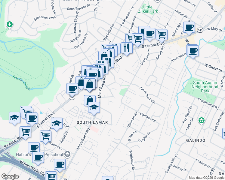 map of restaurants, bars, coffee shops, grocery stores, and more near 2000 Lightsey Road in Austin