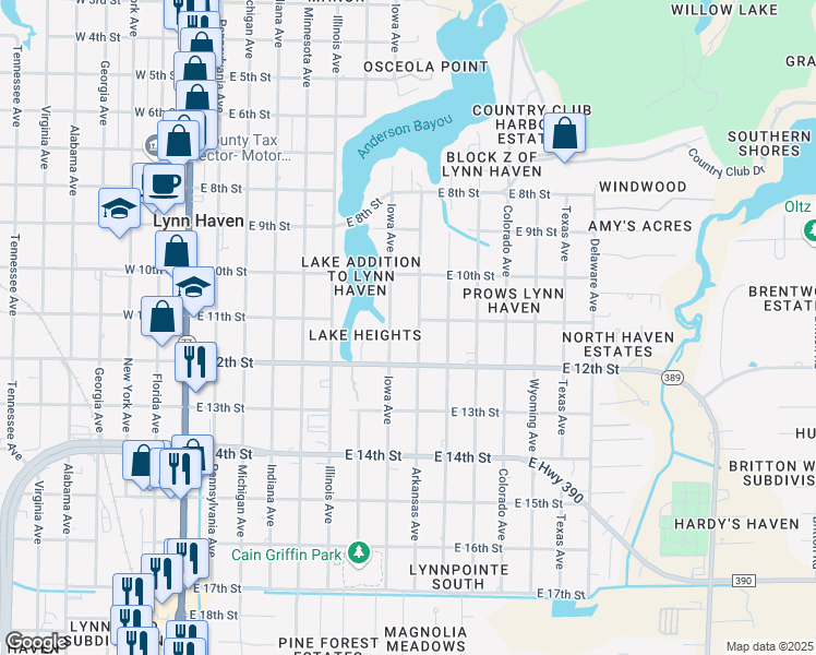 map of restaurants, bars, coffee shops, grocery stores, and more near 1102 Arkansas Avenue in Lynn Haven