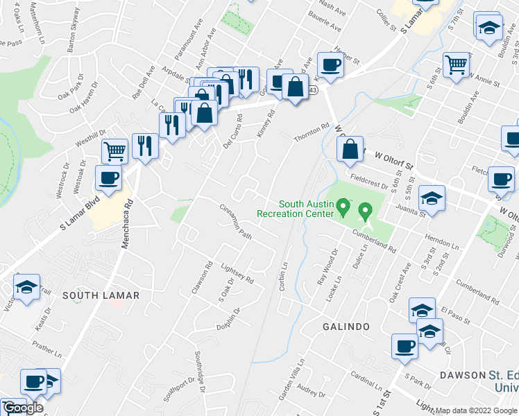 map of restaurants, bars, coffee shops, grocery stores, and more near 1602 Summer Creek Court in Austin